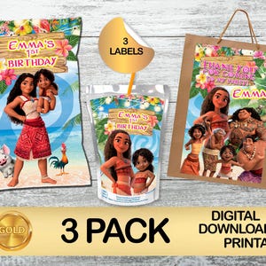 Étiquettes pour paquet de 2 Moana - sac de chips - sac de cadeaux - étiquettes de jus - TÉLÉCHARGEMENT NUMÉRIQUE - Vaiana 2