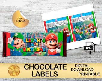 Labels For Mario Bros Party - Candy Bar Label - Chocolate Label - DIGITAL DOWNLOAD - Printable - Birthday Supplies, Hershey 1.45oz