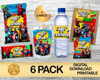 Labels for Superheros Party Pack - Chip Bag - Favor Bag - Juice - Water Bottle - Chocolate - Fruit snacks labels - DIGITAL DOWNLOAD