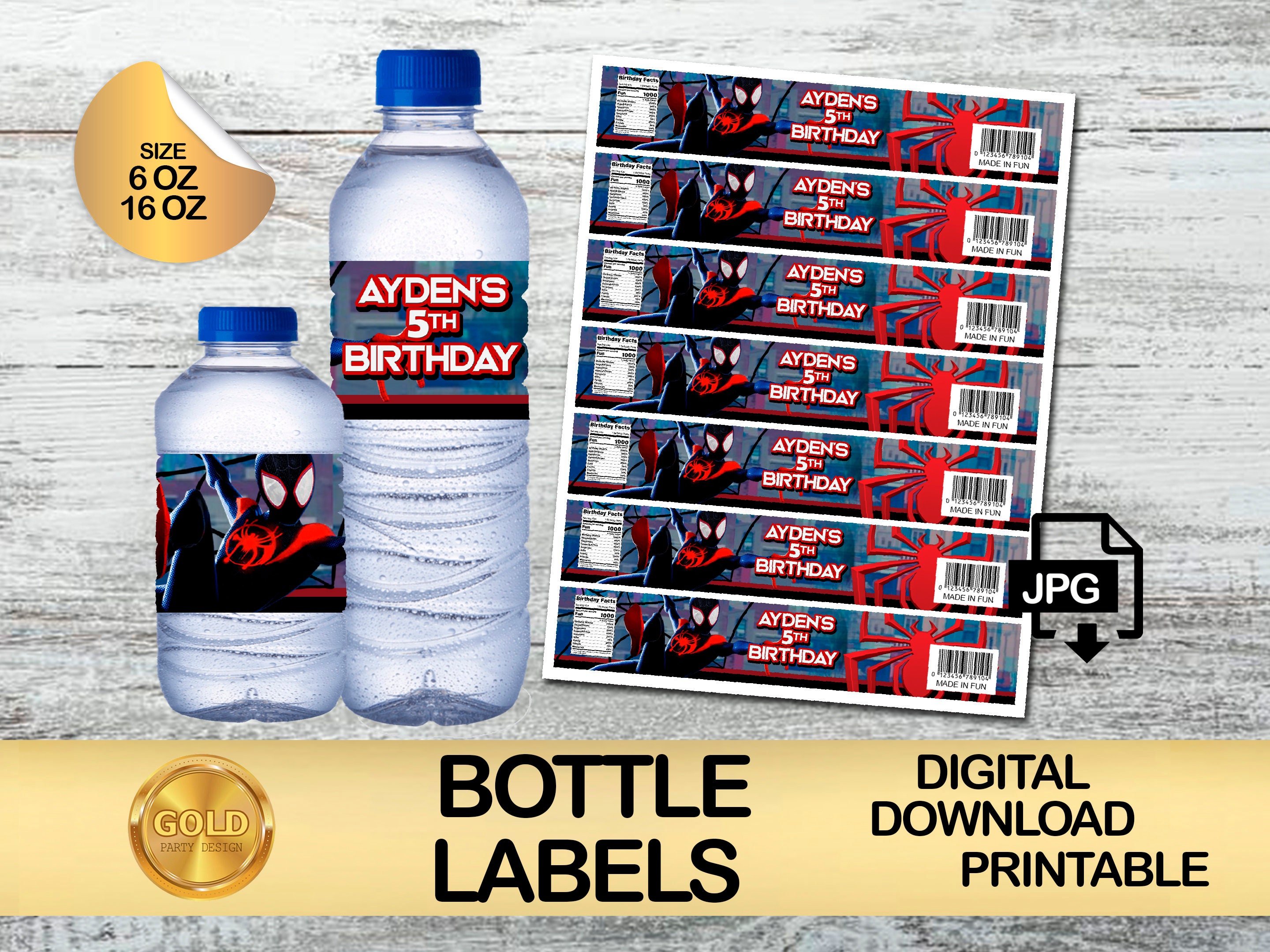 Miles Morales Spiderman Birthday Bottle label - Watter Bottle Party Pack -  Labels Printables Miles Morales Birthday DIGITAL DOWNLOAD
