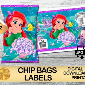 Label For The Little Mermaid-feestpakket - Etiket chipzakje - DIGITALE DOWNLOAD - Chipzakje 1oz