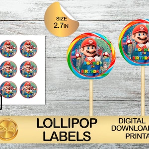 Mario Bros Lollipop Etiketten - Mario Bros Geburtstagsparty - Nur DIGITALER DOWNLOAD für LOLLIPOP 2.7in
