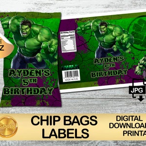 Étiquette pour Hulk Party Pack - Étiquette de sac de chips - TÉLÉCHARGEMENT NUMÉRIQUE - Sac de chips 1 oz