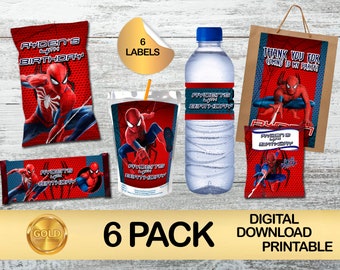 Labels for Spiderman  Party Pack - Chip Bag - Favor Bag - Juice - Water Bottle - Chocolate - Fruit snacks labels - DIGITAL DOWNLOAD