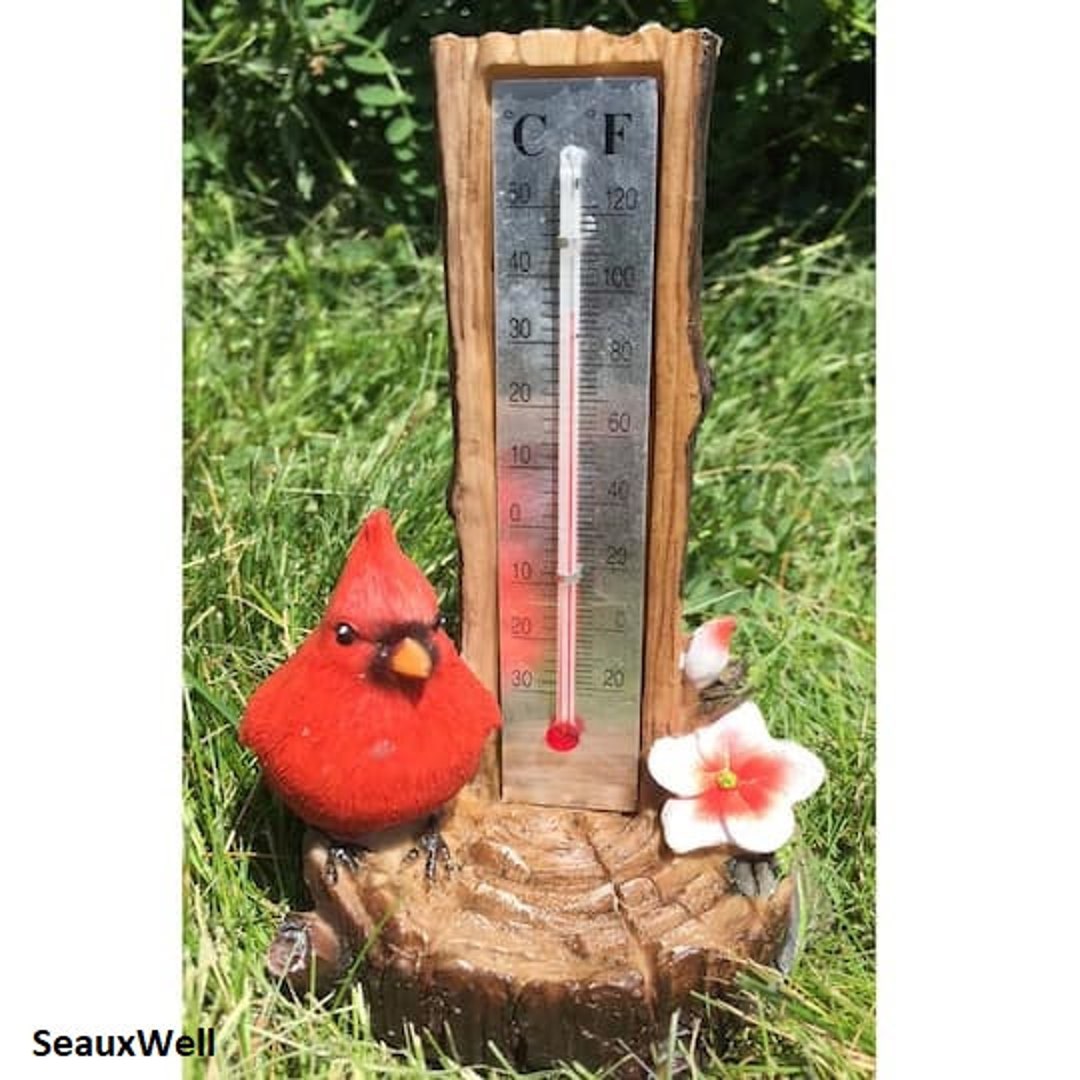 6.5 Cardinal Thermometer Metal Red Bird Yard Art Etsy