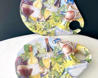 Lot of 10 Keller-Charles Italian Wine Appetizer Party Plates Melamine Wine Glass Holder Cutout NWT