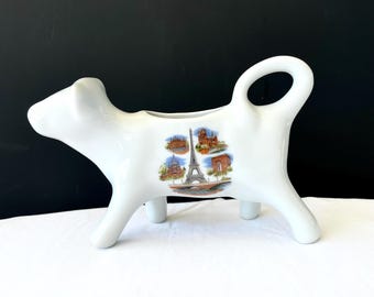 Vintage Ceramic Cow Creamer Collectible: French Tourist Souvenir Eiffel Tower