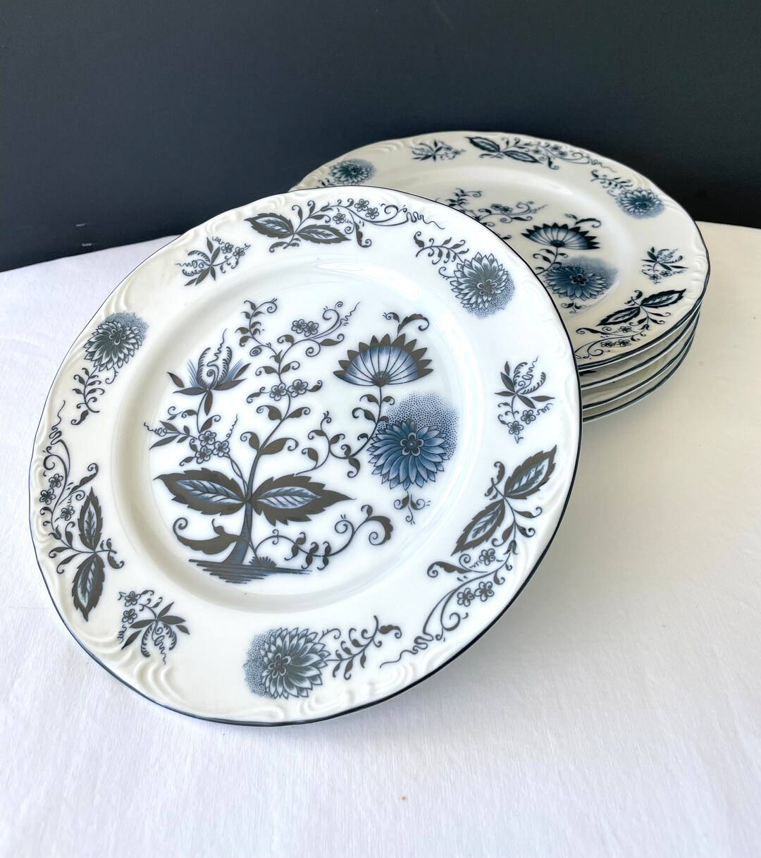 Vintage Blue Onion Porcelain Salad Plates - Set of 5, Japan - Etsy