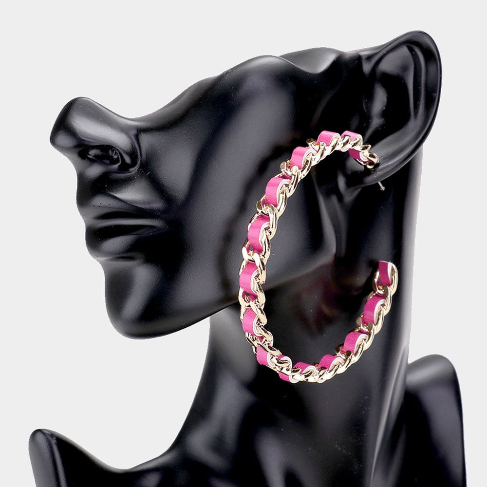 Faux Leather Chain Hoop Earrings Multiple Colors Designer Etsy