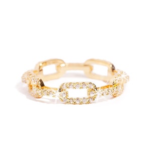 Gold & Silver Color: Cubic Zirconia Link Ring - Fashion Ring, Statement Ring, Stackable Ring, CZ Ring