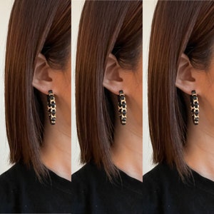 Faux Leather Chain Hoop Earrings - (Multiple Colors), Statement Earring, Fashionable Hoop earrings