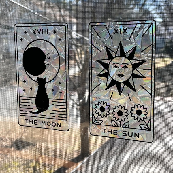 Window Clings, Suncatchers, Tarot Card Window Clings, The Moon Window Clings, The Sun Window Clings