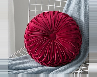 Round Velvet Pillow - Round Pillow - Round Velvet Cushion - Round Throw Pillow - Round Pleated Pillow - Velvet Floor Cushion - Velvet Pouf