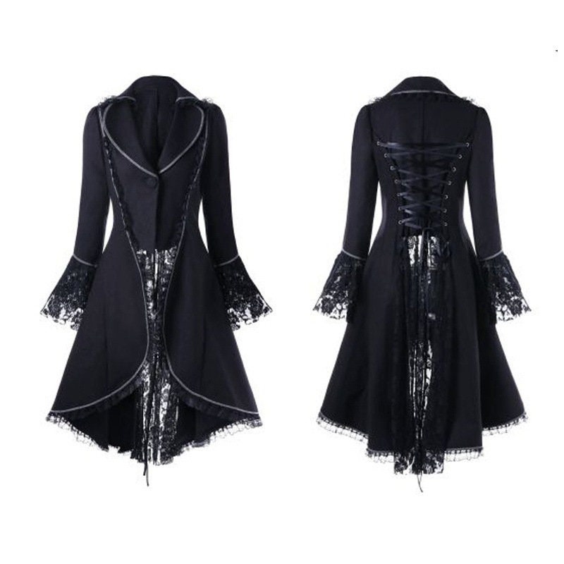 Dainzuy Fashion Womens Blouse Gothic Steampunk Button Hooded Long Victorian Trench Coat Jacket Blazer Outwear 