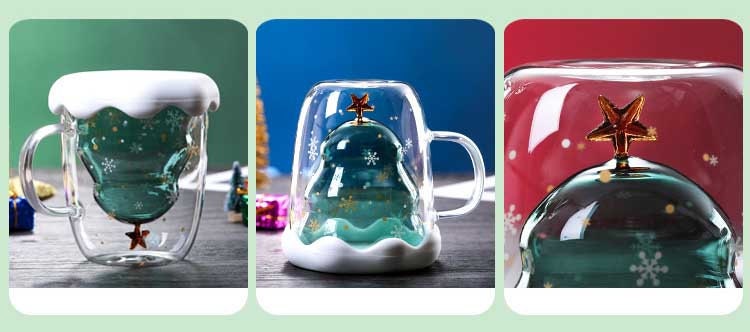 Christmas Tree Glass Mug Creative Xmas Double Wall Anti-scalding Glass Cup  Funny Christmas Coffee Mug Christmas Tree Tea Cup 