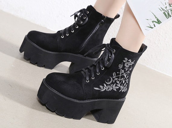❤️ Women's Chunky Platform Heel Ankle Boots Ladies Goth Punk Buckle Zip UP Shoes