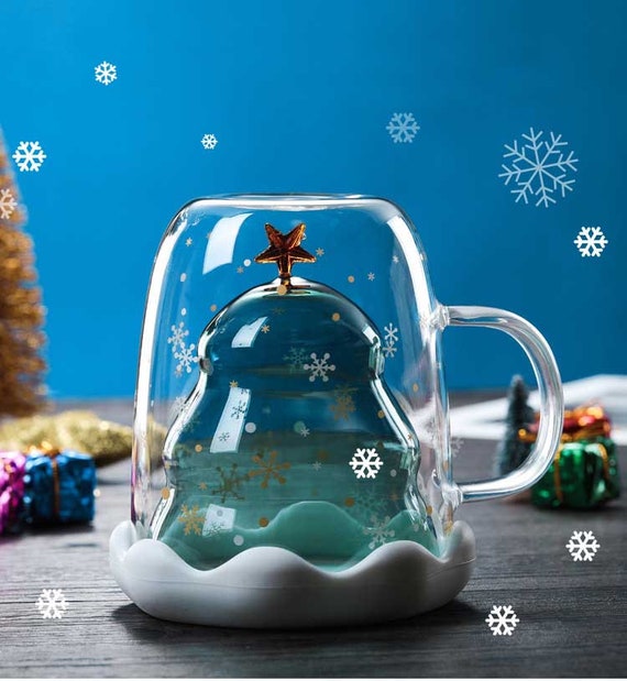 Manufacture New Design Double Wall 3D Snow Globe Coffee Mug Merry Christmas  Gift Set Mug Santa Tree Glass Cup 300ml - China Glassware and Glass Cup  price