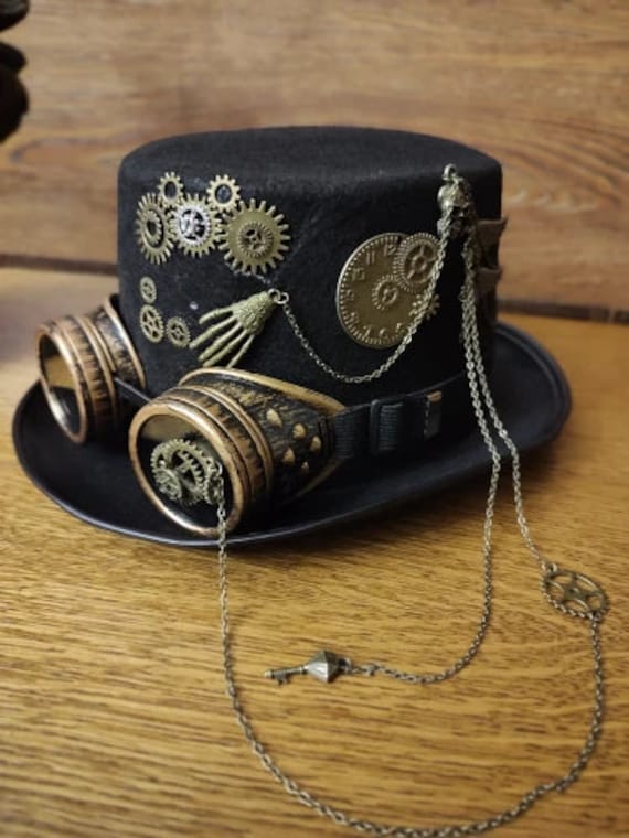 Sombrero Steampunk, Sombrero Marrón Steampunk con Gafas Extraíbles