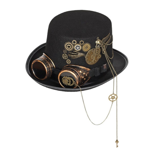 Chapeau Steampunk, Chapeau Steampunk Marron avec lunettes amovibles et réglables, Chapeau Cosplay, Cosplay Steampunk, Accessoires Steampunk, Chapeau d’Halloween