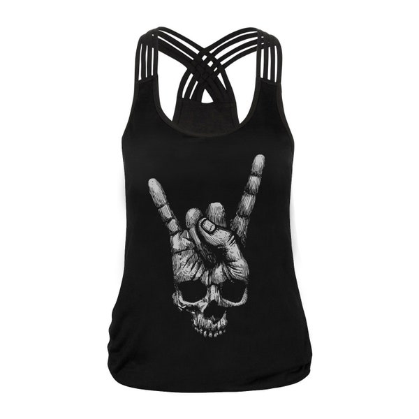 Women Sign of the Horn Criss Cross Back Tank Top