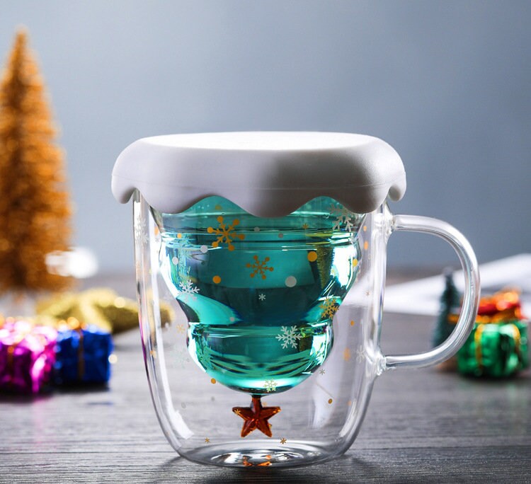Christmas Tree Shaped Double Walled Glass Coffee Mug – Our Dining