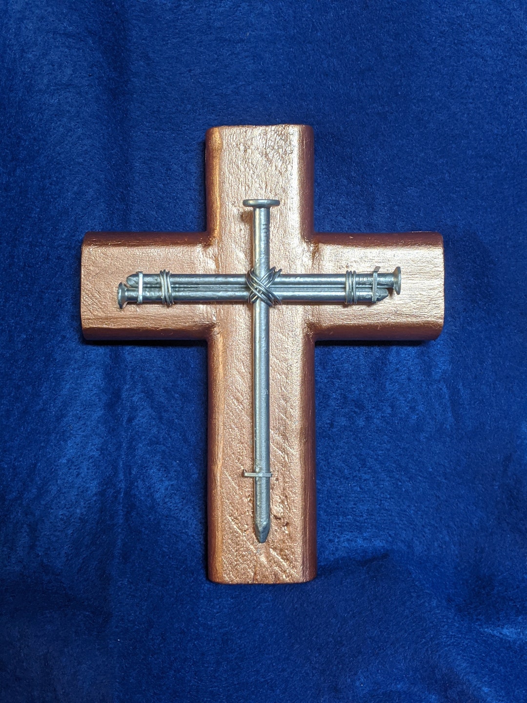 Handmade Small Wooden Cross With Nails Etsy
