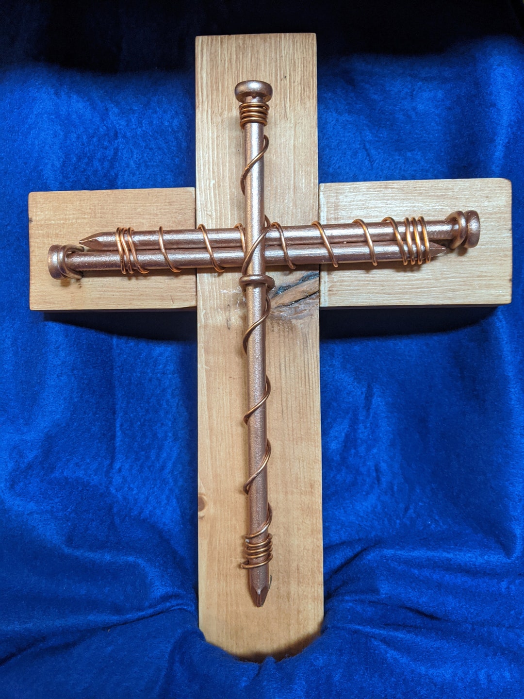 Handmade Medium Wooden Cross With Nails Etsy