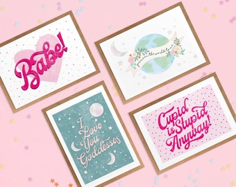 Rainbow Postcards and Envelopes Pack of 4 Miss you cards. Cute pack of postcards