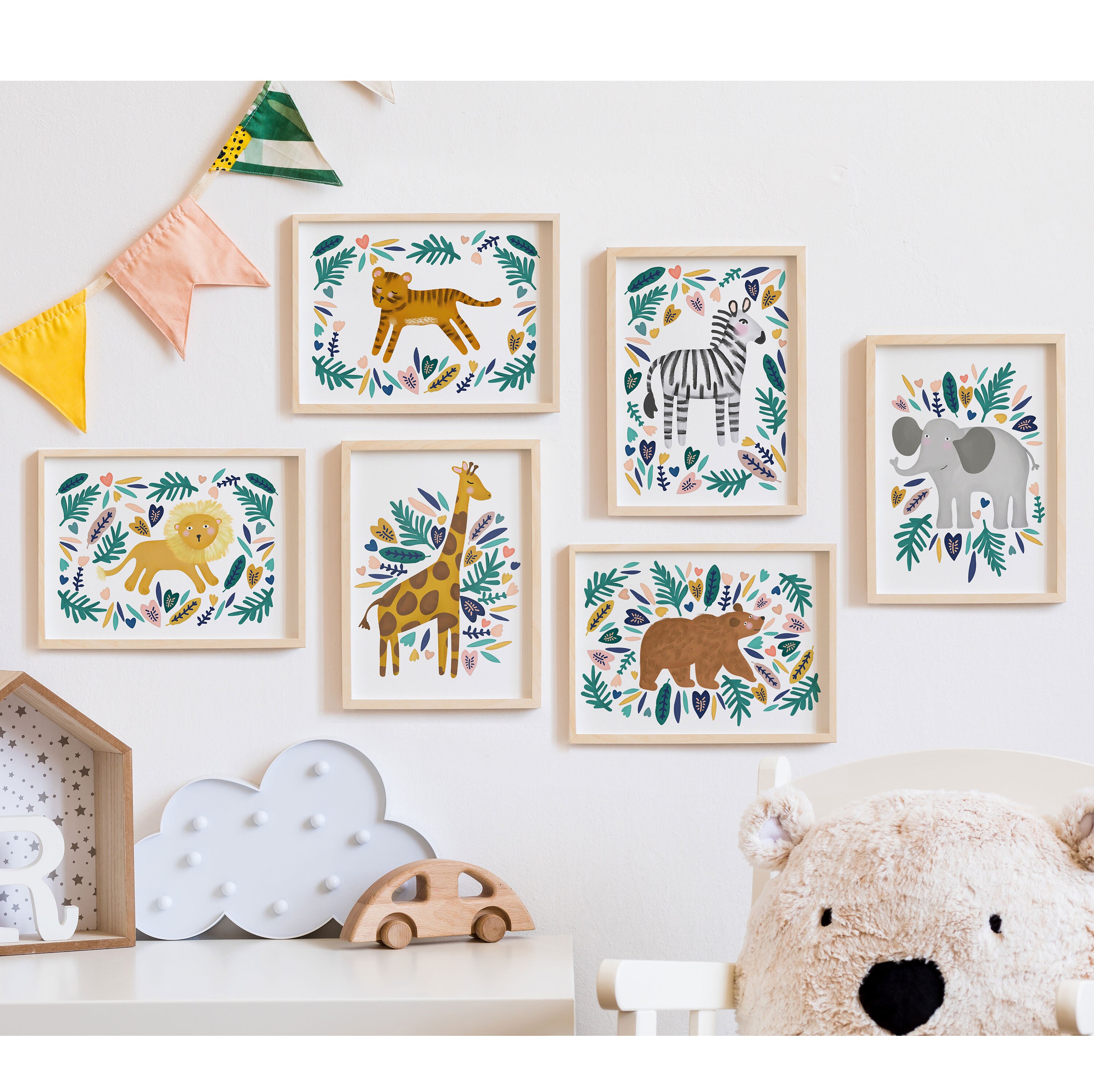 Jungle Animals Wall Prints Bundle. Nursery Room Print Bundle. Cute Ch…