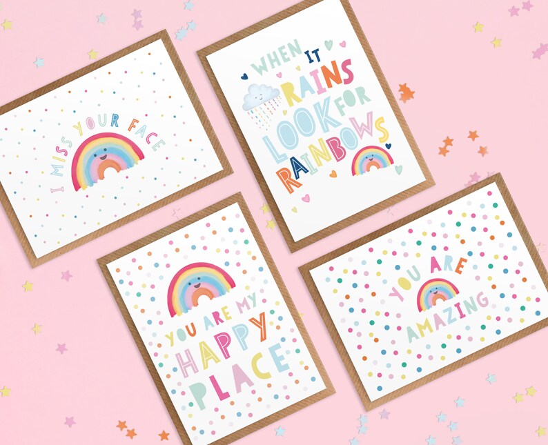 Rainbow Postcards and Envelopes Pack of 4 Miss you cards. Cute pack of postcards