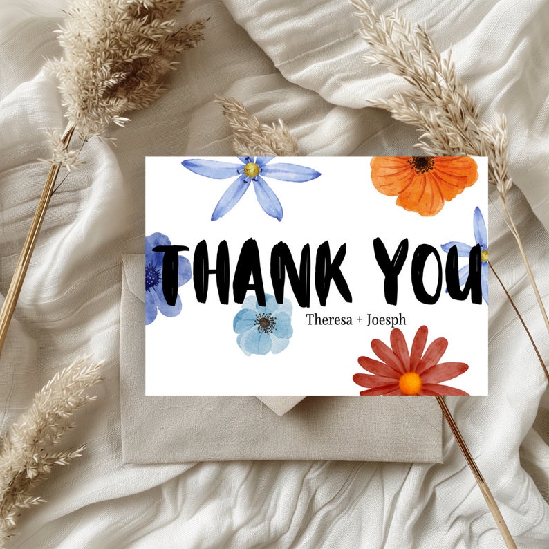 Thank You Card Template Minimalist Wedding Template Editable Folding Thank You Card Template Minimalist Wedding Template Editable Folding
