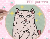 Middle finger Cat cross stitch pattern Cat cross stitch ornament Cat face cross stitch PDF Funny cross stitch