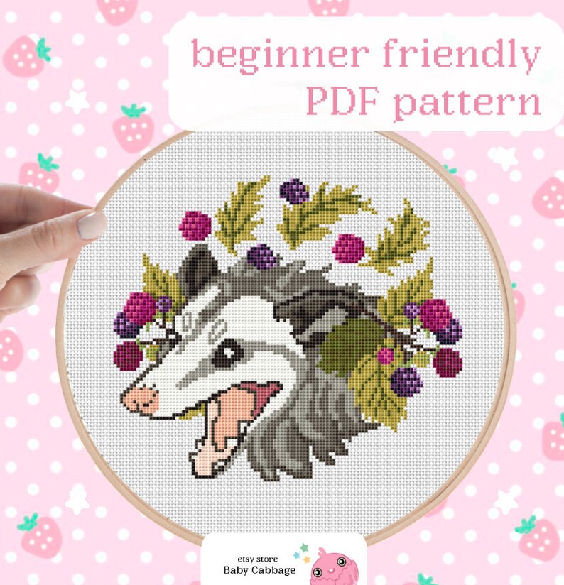 Blackberry Cross Stitch Possum Cross Stitch Opossum | Etsy