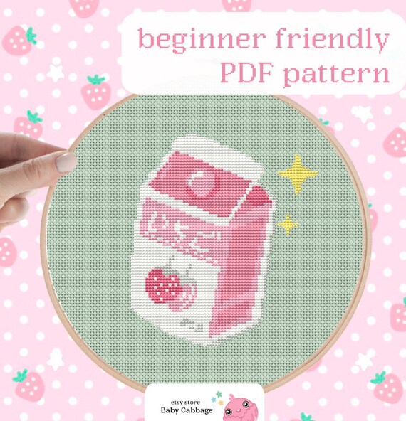 Strawberry Milk Aesthetic Cross Stitch Anime Cross Stitch Etsy