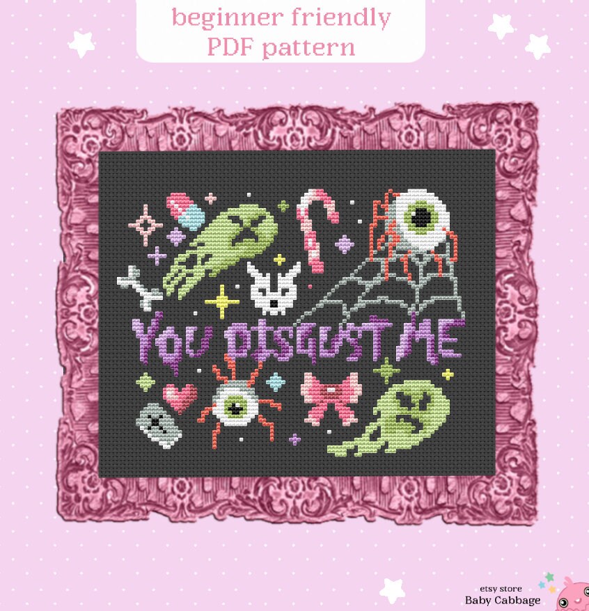 Pastel goth cross stitch pattern Creepy and Cute xstitch | Etsy