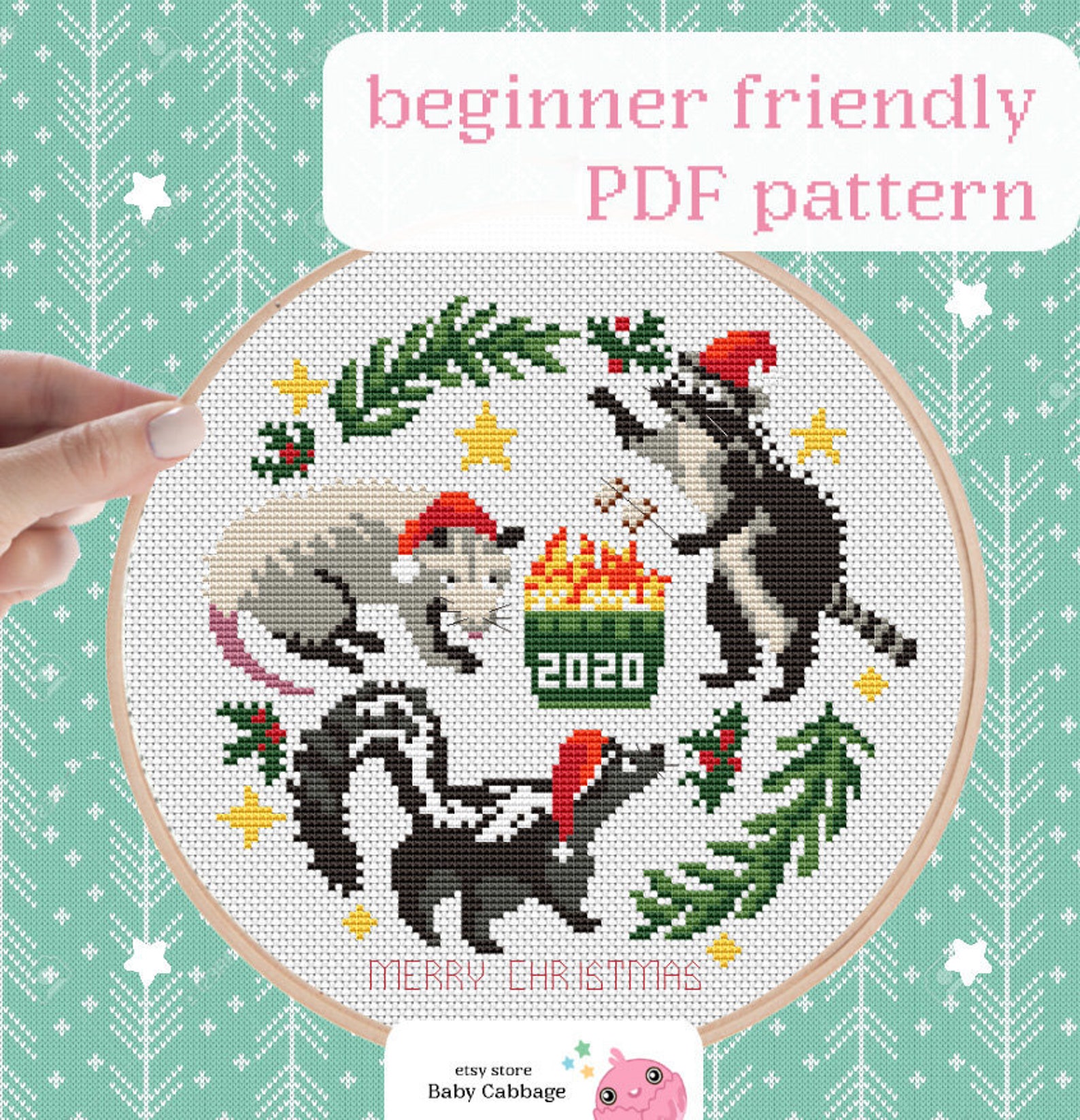 Possum Racoon Skunk Cross Stitch Pattern Christmas Ornament | Etsy