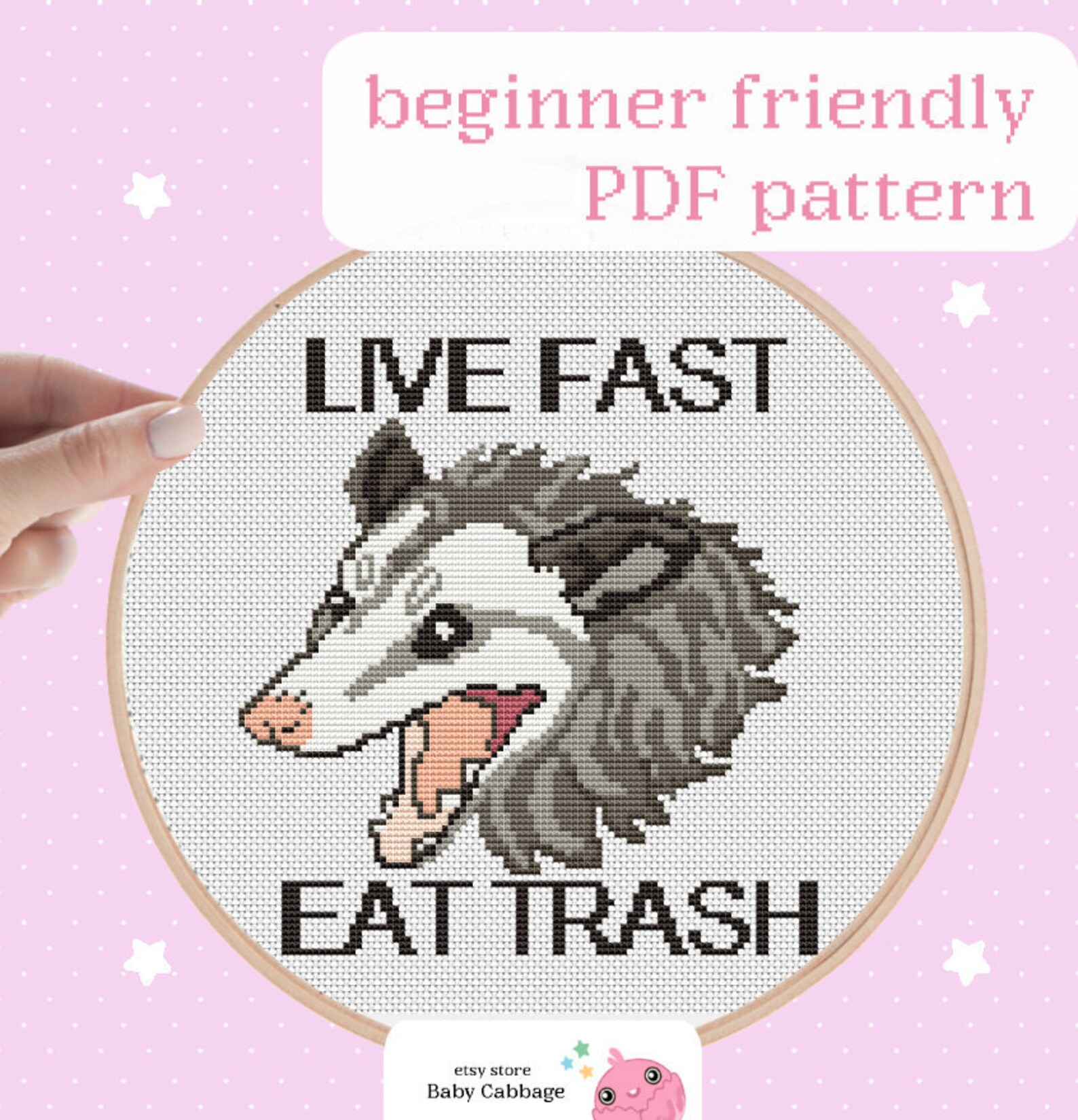 Live Fast Eat Trash Possum Cross Stitch Opossum Pattern | Etsy