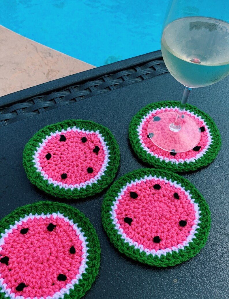 Crochet Watermelon Coasters with Foam Backing Etsy