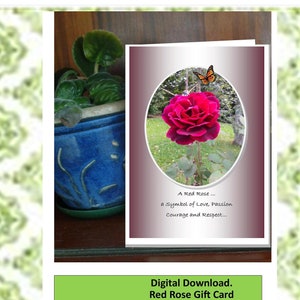 You write the words...Digital Mother&#39;s Day Gift Card OR Any Day ... Red Rose A5 Blank Inside - Maroon Tint.