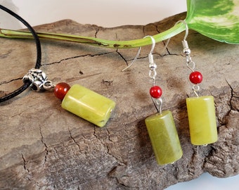 Green Jade Jewellery Set, Jade Dangle Earrings, Jade Gemstones Pendant, Gift for her