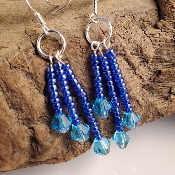 Blue Chandelier Earring - Sparkling Dangle Earrings - Léger - Boho - Cadeaux pour elle - BFF - Girlfriend - Sœur