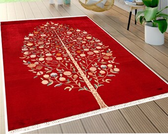 5x7 ft Tree of Life Rug, Handmade Turkish abstract rug, Wool Area Rug, Home Decor Rug, Floral rug, Unique rug, Garden design rug, Large rugs