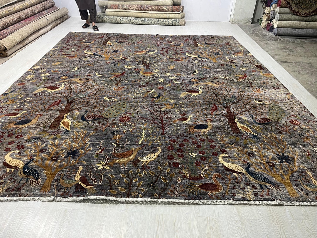 12x15 Turkish Silk Pictorial Rug, Tree of Life Larger Hunting Rug ...
