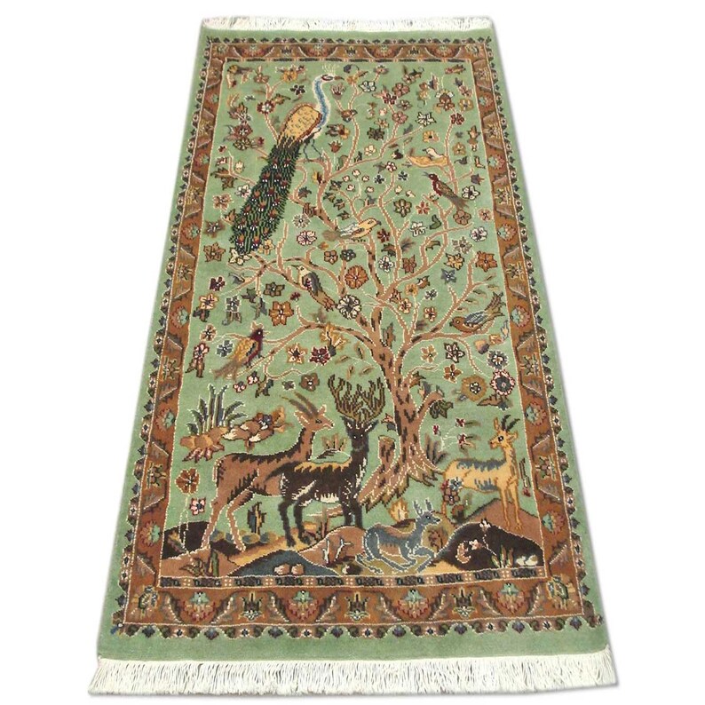 Vintage Peacock Rug 3' x 5' ft, Hand-knotted Wall hanging, Turkish Hand-knotted Rug, Area Wool Rug, Oushak Rug, Home Decor rug, Carpet image 2