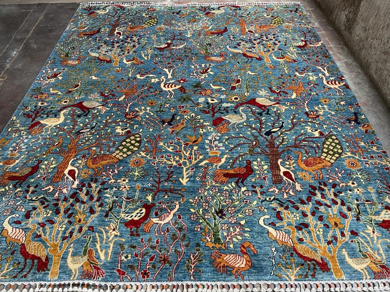8x10 Oriental Peacock Rug Blue Animal Print Rug Turkish Oriental Wool