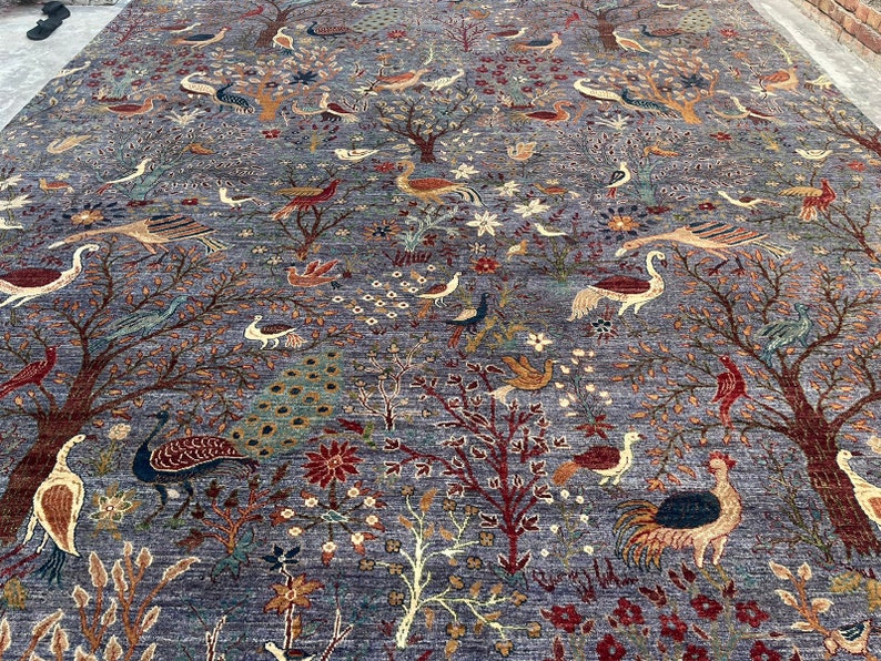 12x15 Turkish Silk Pictorial Rug, Tree of Life Larger Hunting Rug ...
