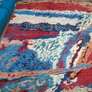 Antique Persian Carpet 7x11 Rare Blue Persian Rug, Mina-khani