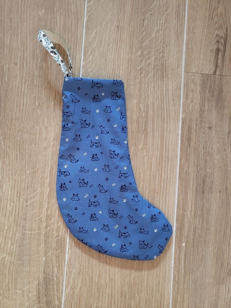 Blue dog print Christmas stocking