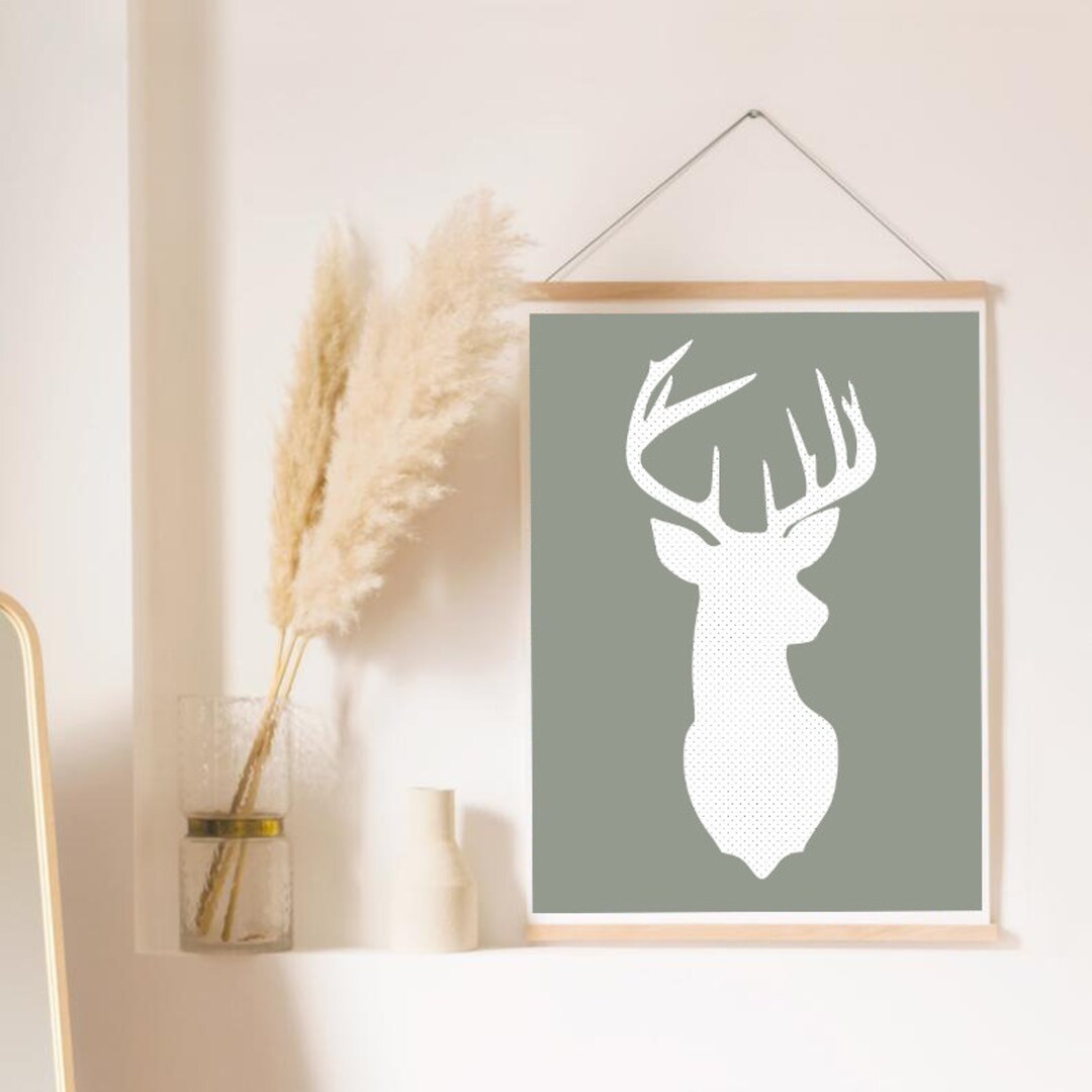 Deer Print Wall Art Printable Art Deer Head Nursery Decor Etsy