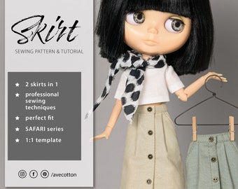 SKIRT Sewing Pattern TUTORIAL. Blythe Doll Clothes Sewing Pattern Digital Download PDF. doll sewing pattern. Blythe clothes pattern.